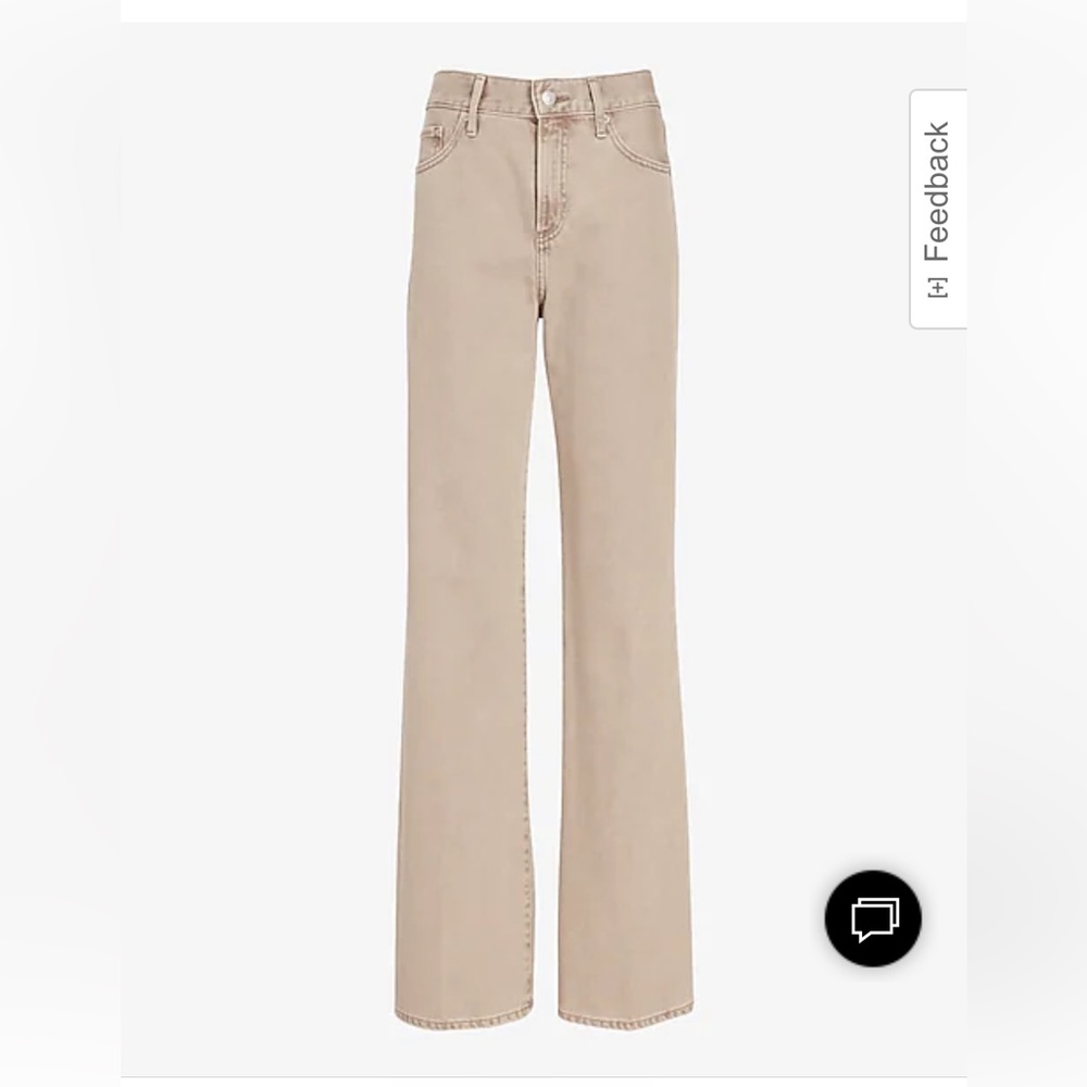 Express wide-leg, high-waist jeans, size 2 long, tan